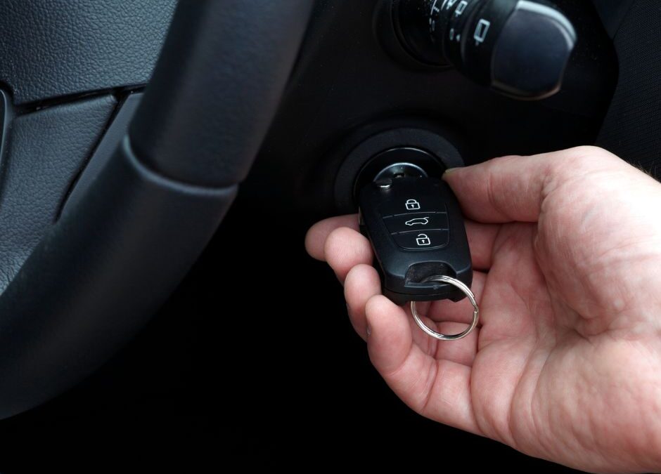 A close-up of a transponder key with its embedded chip visible.
